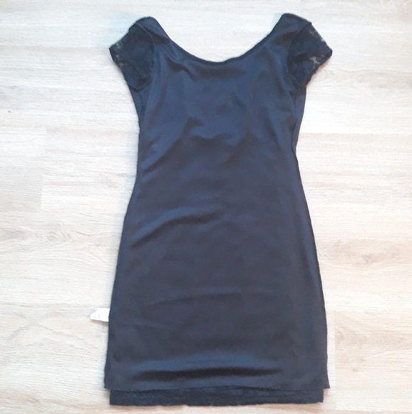 Vintage 1990's Velvet Torch Black Lace Overlay Bodycon Mini Dress - Size Small - Picture 12 of 13